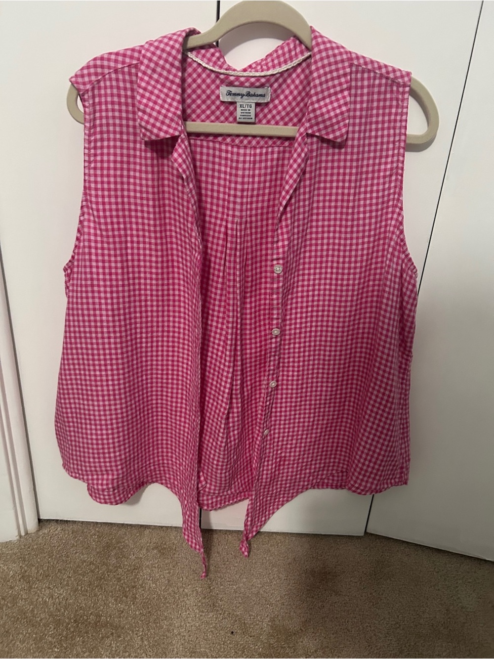 Tommy Bahama Pink Gingham Collared Sleeveless Top
